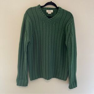 J. Crew Green Rib Knit V-Neck Chunky 100% Lambswool Sweater Size Small Oversized